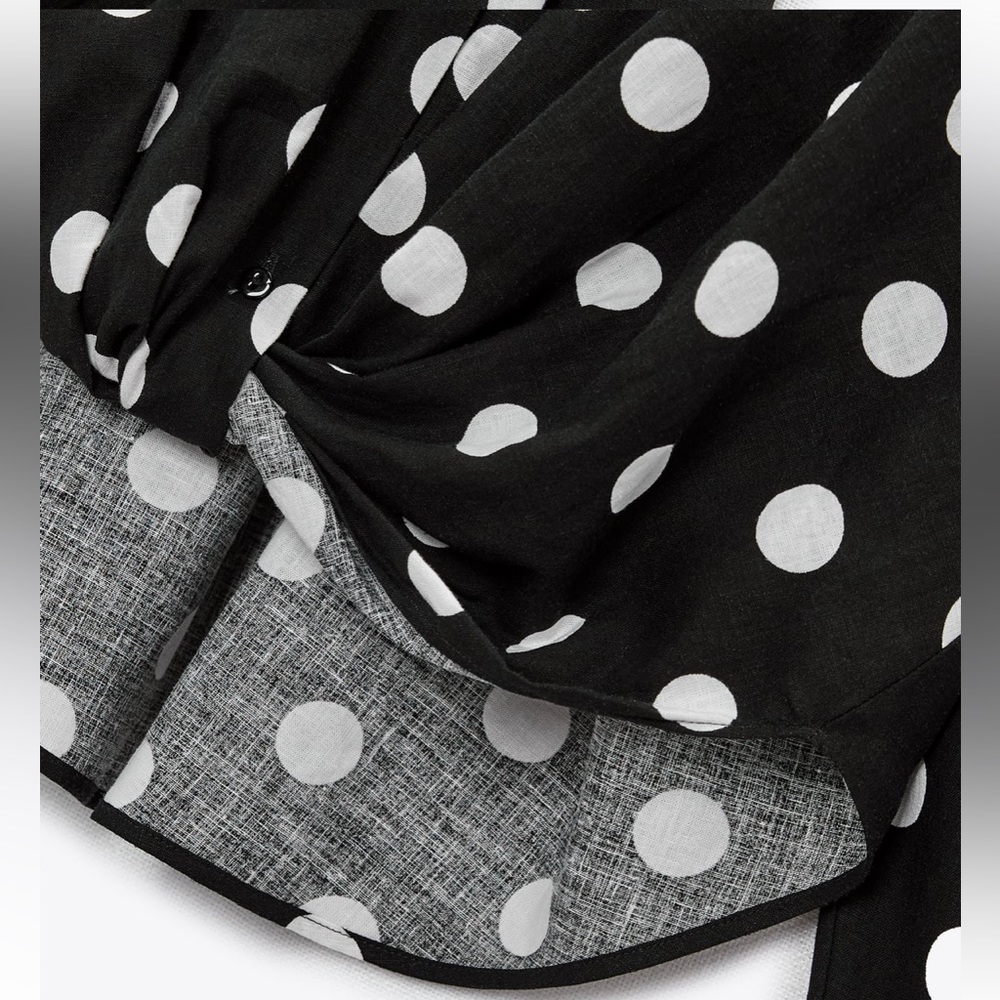 Zara NWT linen black & white polka dot knot front button front long sleeve shirt - Picture 10 of 10